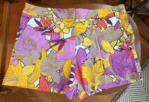 Trina Turk Purple and Yellow Textured Weave Floral Print Shorts Size 12